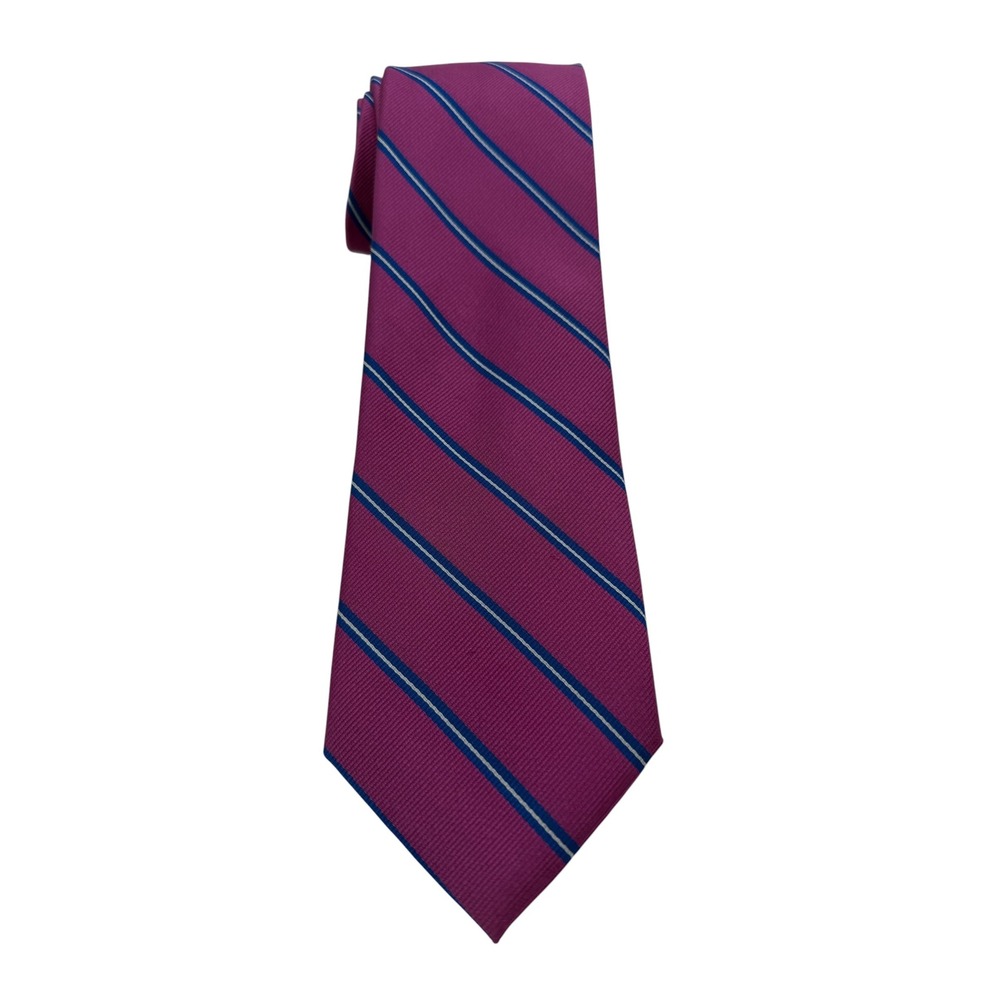 John Forsyth Mens Silk Tie Plum Purple Navy Blue Striped Hand Sewn (TF22) NWT